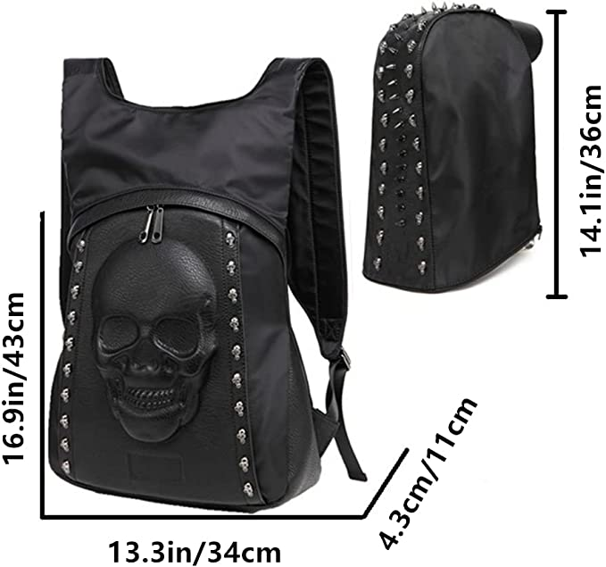 3D Stereo Skull Backpack Rivet Punk Backpack Black Metal