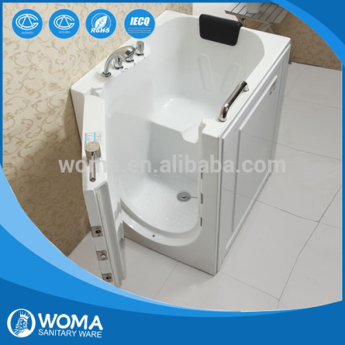 Q316N China acrylic small bathtub with pillow,corner two sided walk in bathtub sizes L32*W38inches