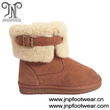 Folded wool cuff furry womens snow boot