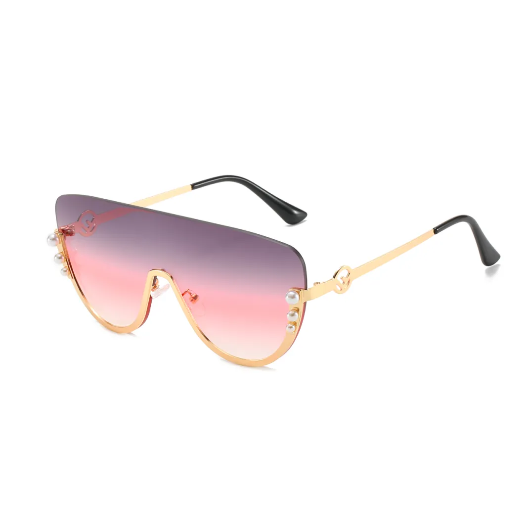 2020 Ready Made Metal Pearl One Piece Oversized Fashion Sunglasses