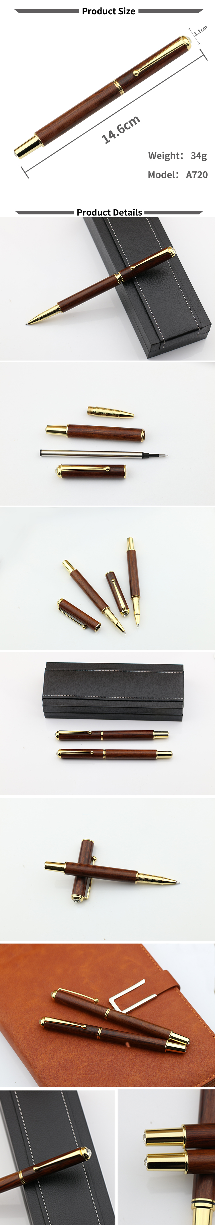Custom refill color luxury gift wooden pen set with logo printed