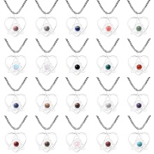 Gemstone Cabs Heart Pendant Necklace Stainless Steel Heart Pendant Necklace 50CM Chain for Men Women