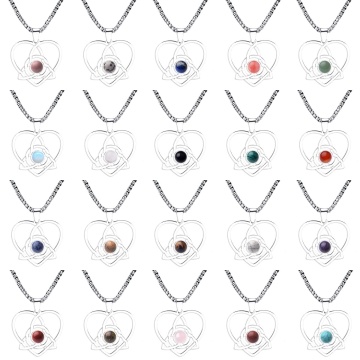 Gemstone Cabs Heart Pendant Necklace Stainless Steel Heart Pendant Necklace 50CM Chain for Men Women