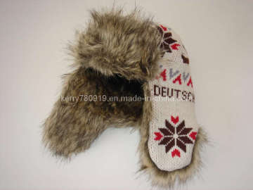 Knited Fabric with Faux Fur Winter Hat with Earflap