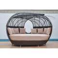 White rattan outdoor side sunbed with canopy