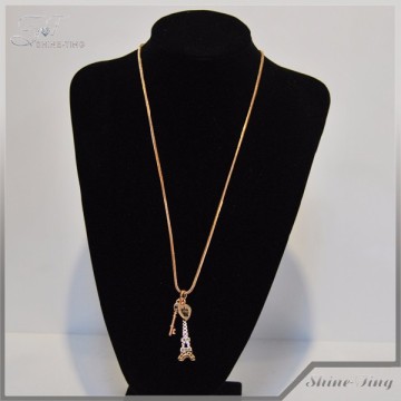 New Arrival Rose Gold Plated Key Heart Eiffel Tower Necklace