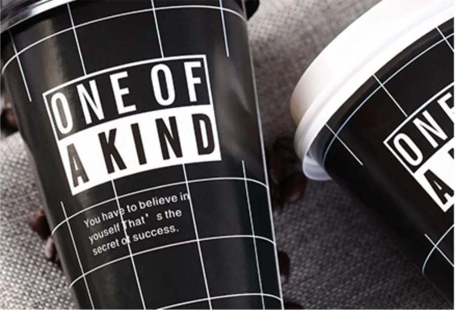 Stylish Manufacturer Custom Logo Printed Disposable Black Paper Cup with Lid