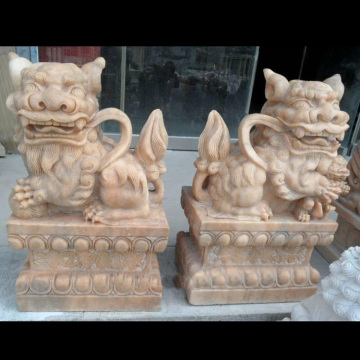 Best selling china fengshui and wealth hand carved sunset red marble pi xiu sculpture