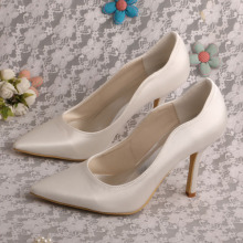 Plain White Satin Heels Pointed Toe