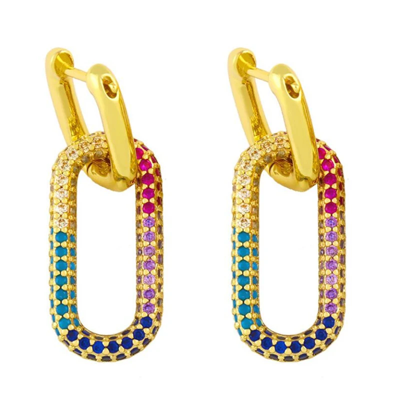 18K Dubai Gold Plated Oval Love Heart Hoop Earrings Jewelry Rainbow Diamond Hoop Earrings for Women