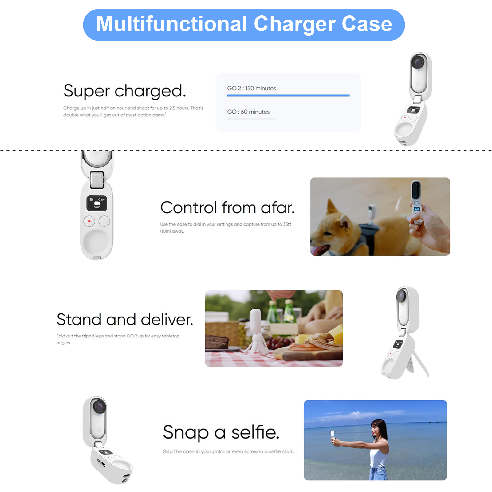 Sports Camera IPX8 4M Waterproof FlowState Stabilization Action Sport Camera Insta360 Go 2 Tiny Mighty Action Camera