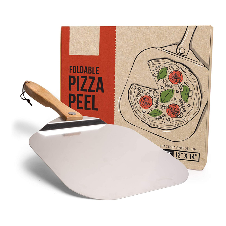 Yuming Hot Selling Aluminum Metal Pizza Peel with Foldable Wood Handle for Easy Storage 12-Inch x 14-Inch