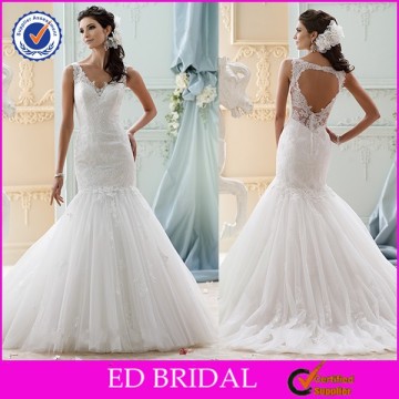 2015 Newest Straps Keyhole Back Lace Mermaid Turkish Wedding Dresses