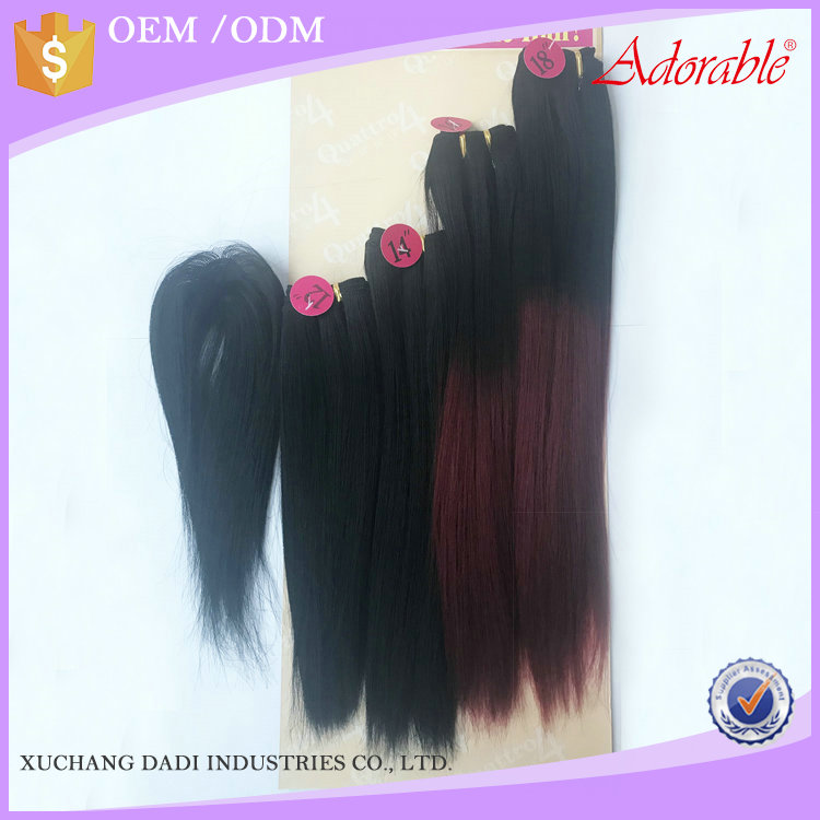 wholesale silk straight Yaki Wave synthetic hair weaves for black women weave,ombre two tone color ombre hair weaves with bangs