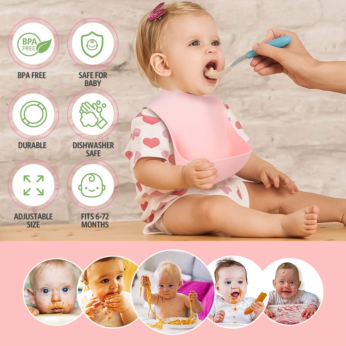 Custom  Logo Pattern Print Food Grade Safety Kids Feeding Supplies Waterproof Soft Children Baby Feeding Silicone Bib