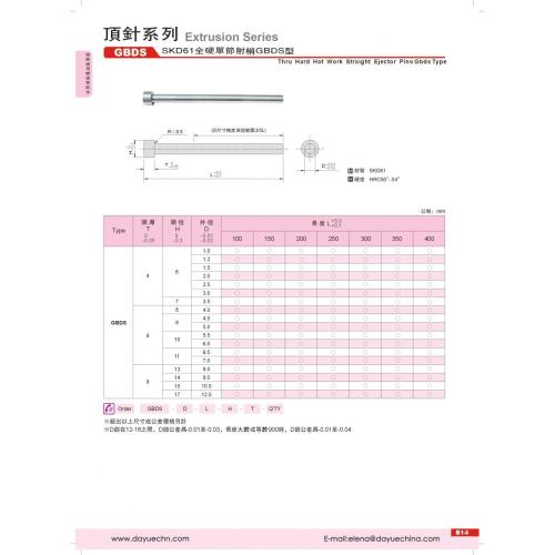 SKD-61 Single Ejector Pin JIS Standard Mold Parts Parts