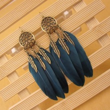 Fashionable restor circle feather tassel earrings