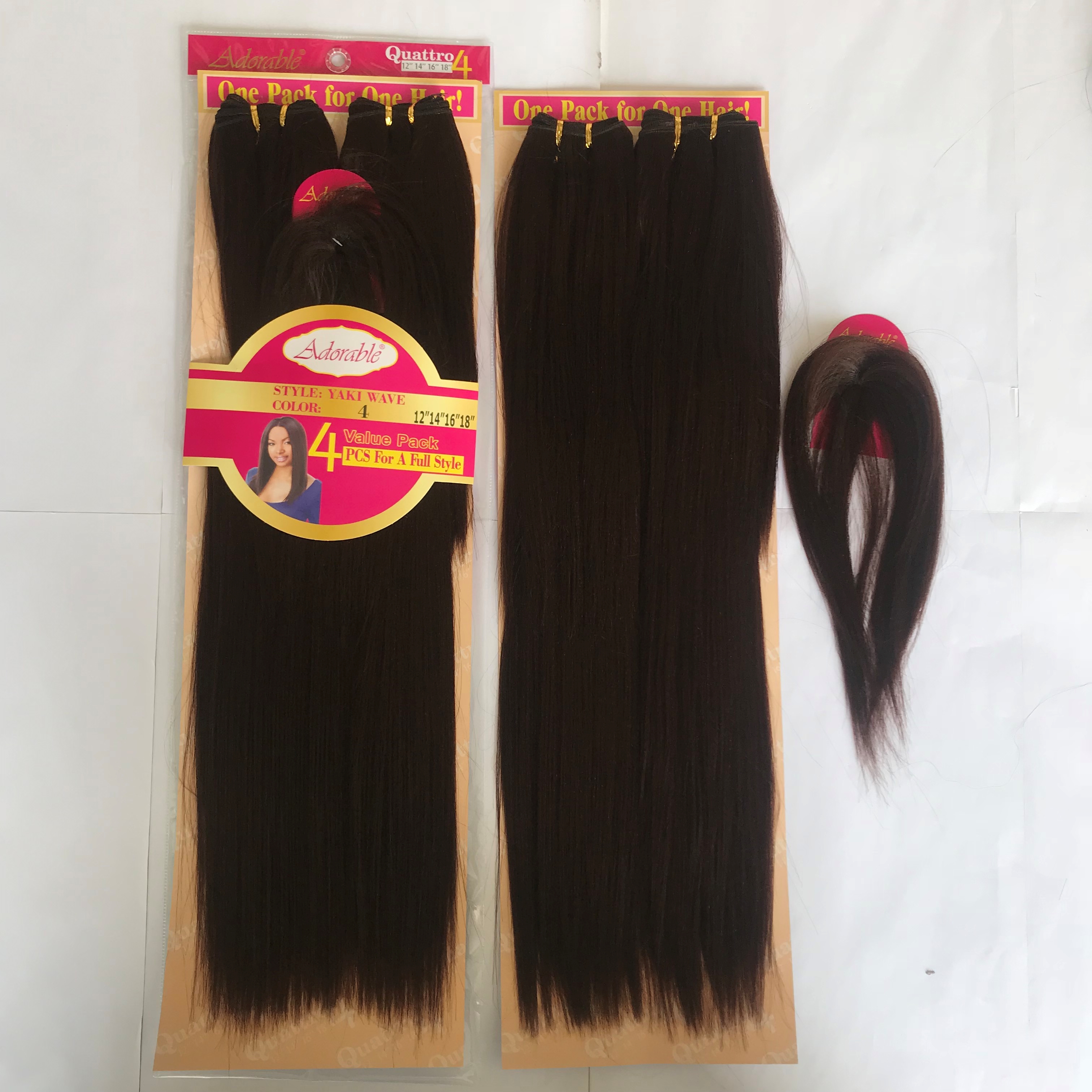 Adorable Yaki full head hair 4 pieces yaki straight hair weft with a top closure