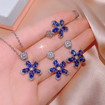 HYH Tanzanite Necklace Ring Earrings Wedding Jewelry Set