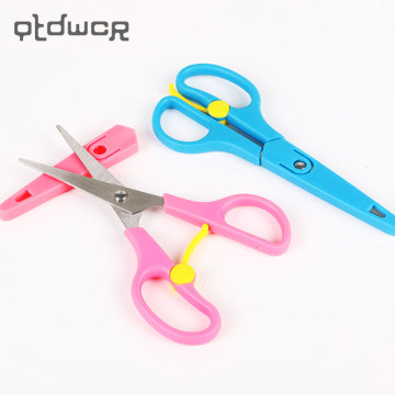 1PC Yellow Stainless Steel Spring Student Scissor Children Paper Craft Cutting Safety Sleeve Handmade Scissors