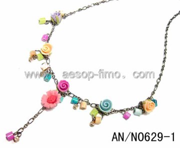 fimo alloy handmade flower necklace