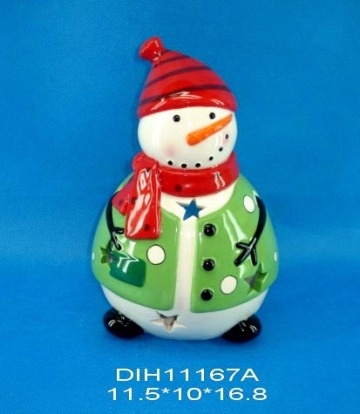 Hand-Painted Ceramic Snowman Tealight Candle Holder