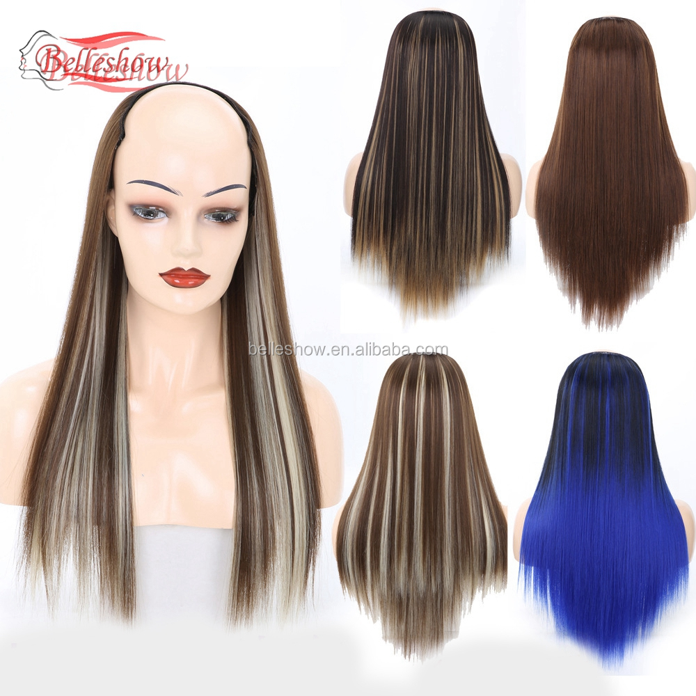 Hot sell Clips in on hair wig long straight hair  head set 360 traceless synthetic fiber  wig head U-shaped wig