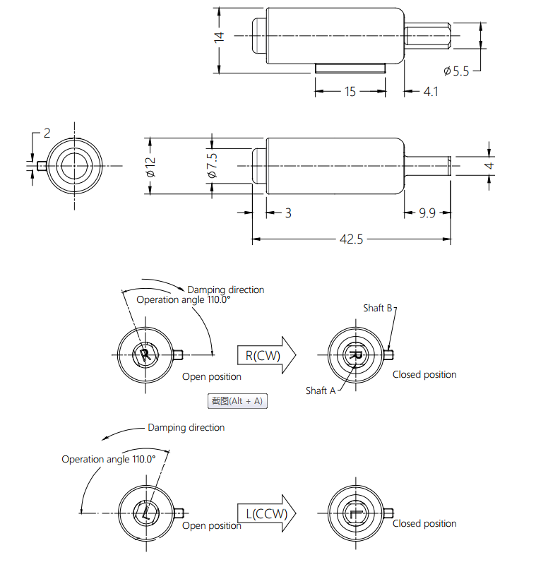 Rotary Damper Drawing For Dishwasher