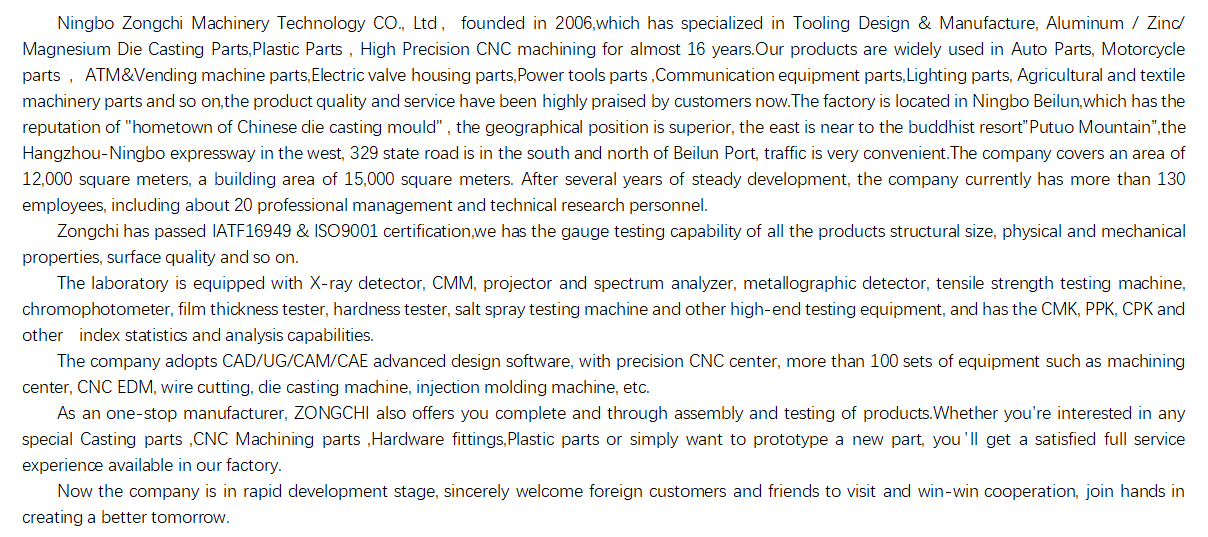 China OEM Custom ADC12 A380 FOBRICANTE FUSTRY Services Serviços de Zinco Magnésio Alumínio Die Parte de fundição