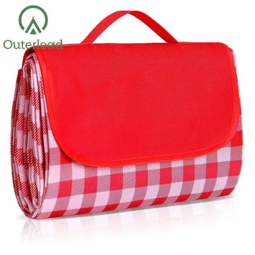 Outdoor Waterproof Red Plaid Travel Beach Picnic Blanket