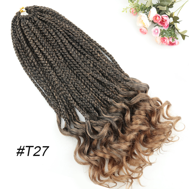 Julianna 14 18 24 Inch Ombre Black Brown Crochet Braids Synthetic Braiding Hair Extensions Box Braids With Curly End