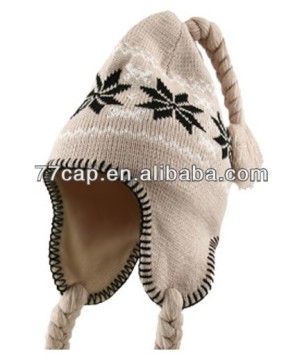 Fashion Jacquard Pom Pom Free Knitting Pattern Hat Beanie