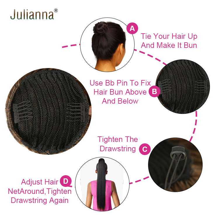 Julianna Synthetic  African Black Long  Puffs Drawstring Curly Clip In  26 Inch  Hair Extensions Pony Tail