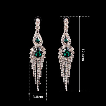 Pendientes de plata de la manera del verde cristal cuelga el Rhinestone