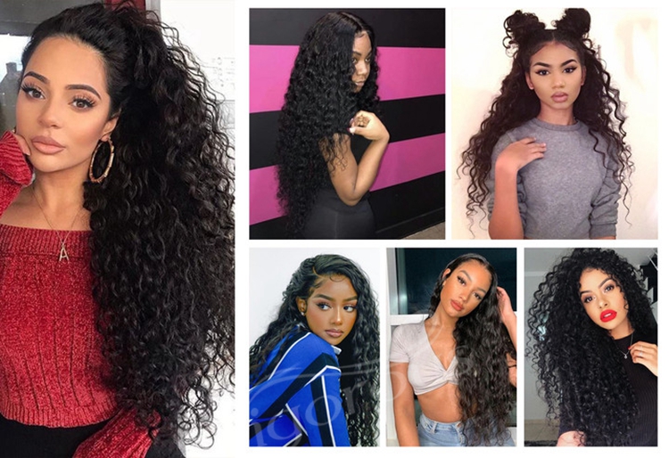 New Desinge Natural Color Hairline High Quality Machine Made Fiber Deep Curly Black Long Cheap Synthetic Hair Wigs