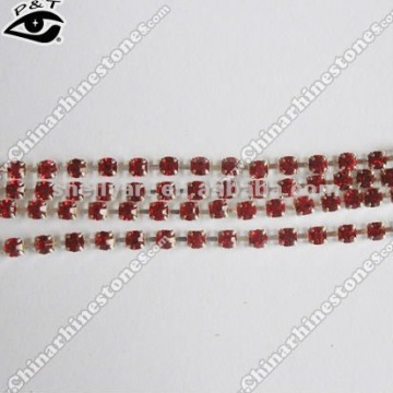 A grade ss14 red rhinestone silver cupchain trimming for clothing