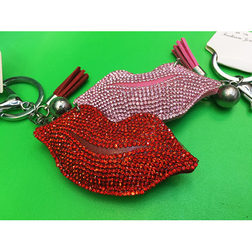 Fashion Sexy Lips Studded Leather Fringed Keychain Red Lip Pendants