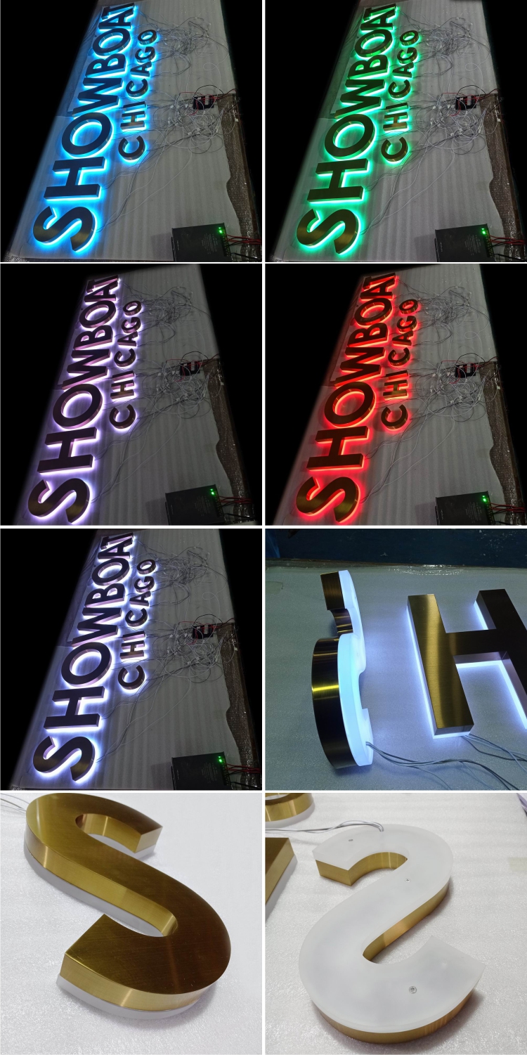 Factory Wholesale 3D Gold Color Electroplating Backlit Custom Rgb Led Wall Channel Lettering Sign for Boat