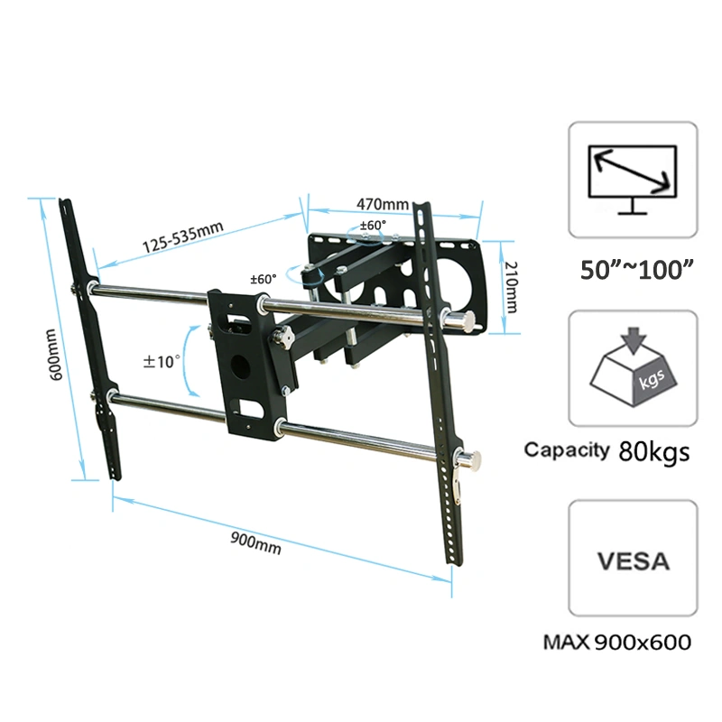 Professional Manufacturer 50 55 60 65 70 80 90 100 Inches Dual Arm Swivel Tilt LCD TV Mount Wall Bracket/