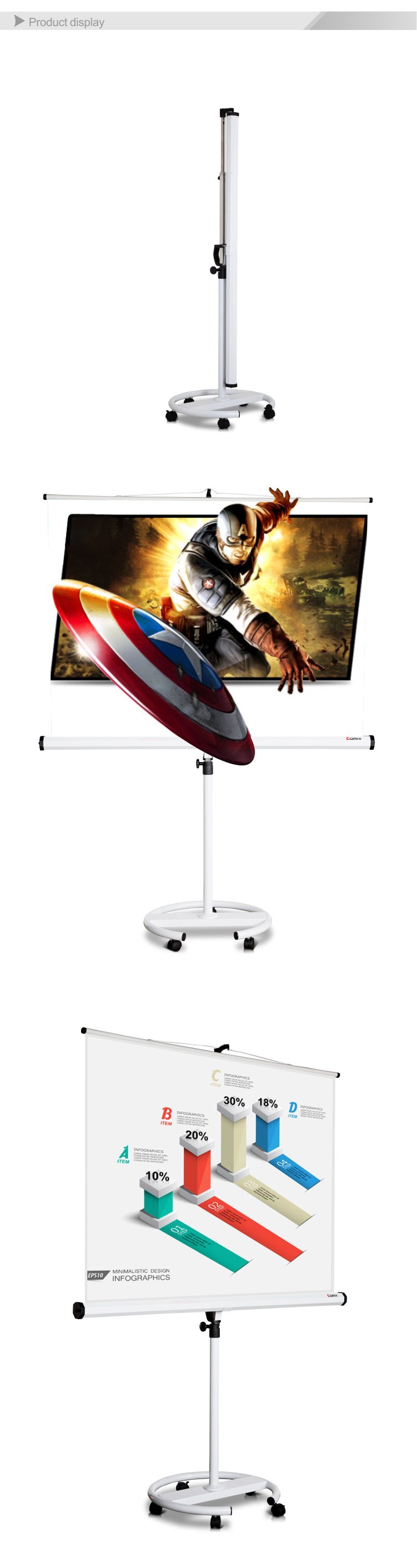 Portable Floor-up Projector Screen with Aluminum Case Projection Screen easy move