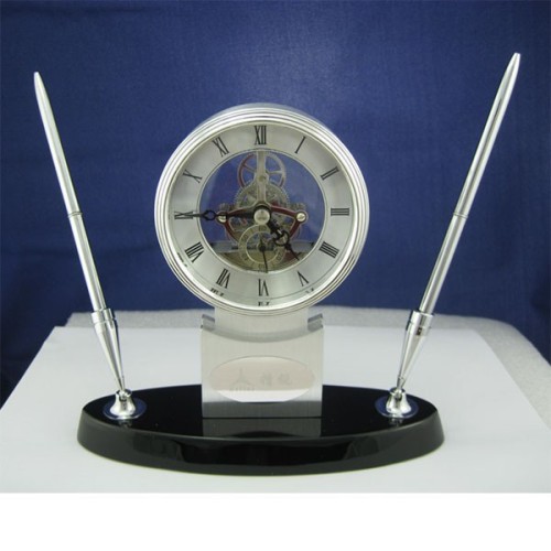 Custom Corporate gift wooden desktop clock with pen holder,wooden desk clock