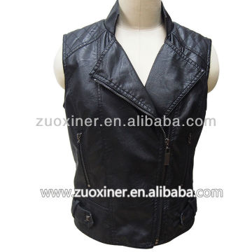 Zuoxiner lapel PU vest,faux leather waist coat for women