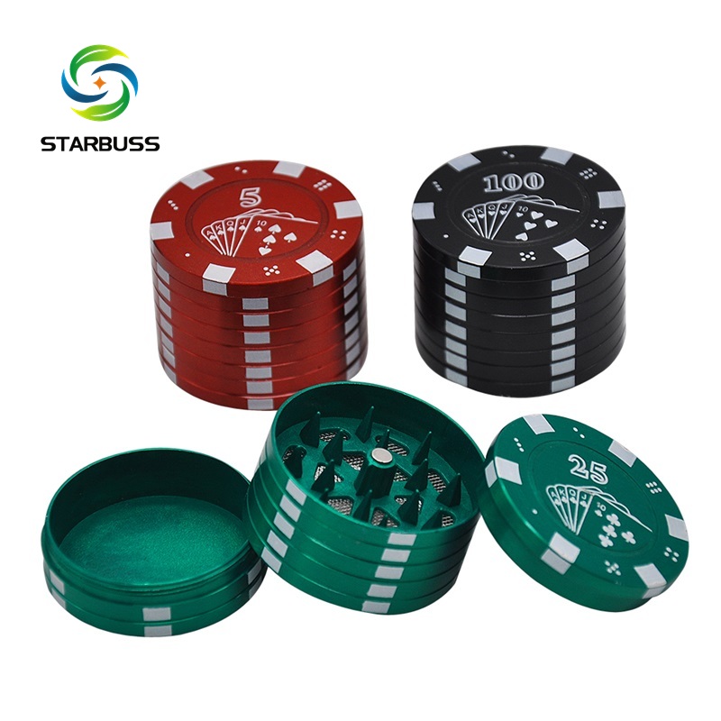 Zinc Alloy 3 piece herb Grinder weed Grinder 43mm Casino Chips Design Shark Teeth herb crusher smoking accessories