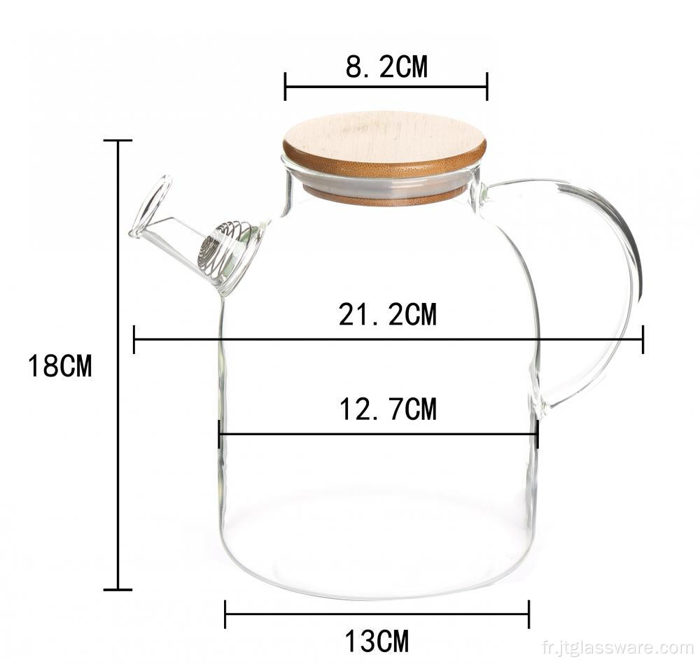 Carafe à théière en verre à haute teneur en borosilicate faite à la main de 50 oz