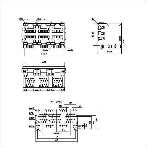 ATRJ5922-8P8C-X-C-I-D RJ45 Jack Side Entry Shielded 2x3P With LED With EMI