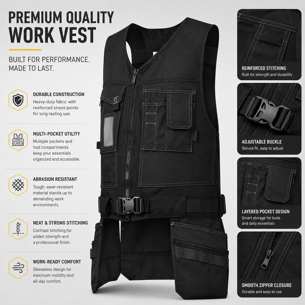 Регулируемый хлопковый сверхмощный универсальный рабочий жилет Adjustable Cotton Heavy Duty Multi Work Vest