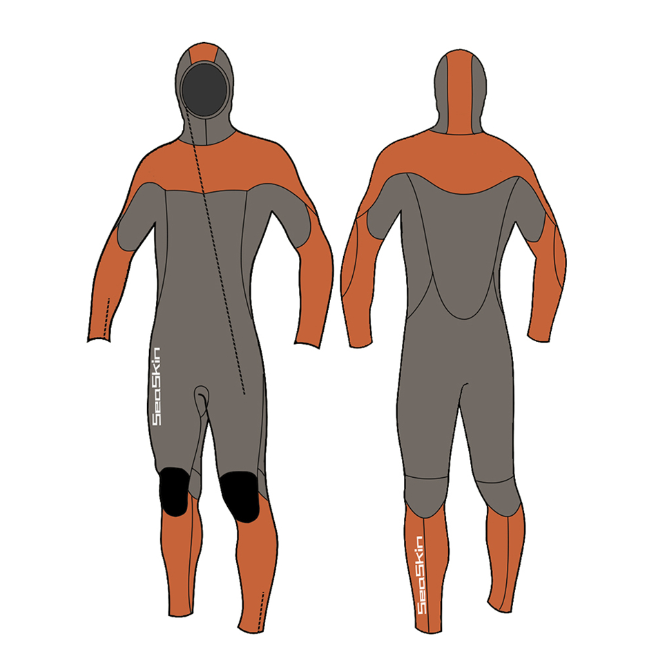 Seaskin Mens One Piece 5/4mm kapüşonlu wetsuit ile