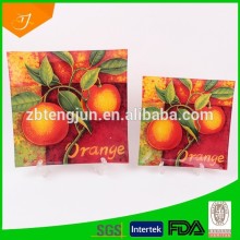 square temper glass dishes set with fruit decal