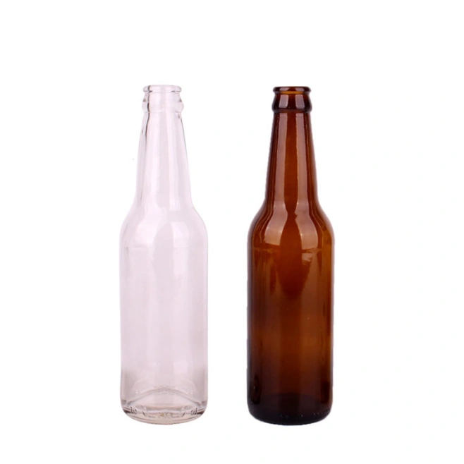 Hot Sell Amber and Clear Empty Glass Beer Bottle with Metal Crown Lid