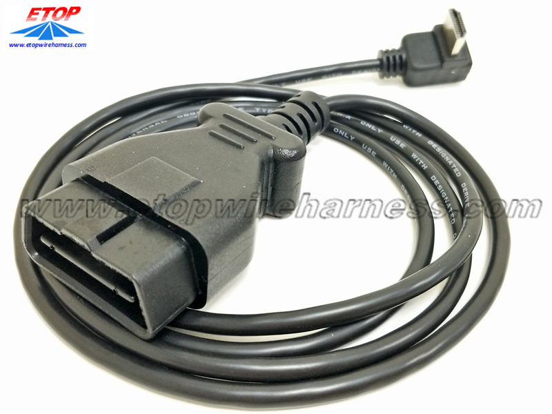 derékszögű HDMI és J1962 OBD2 kábel között